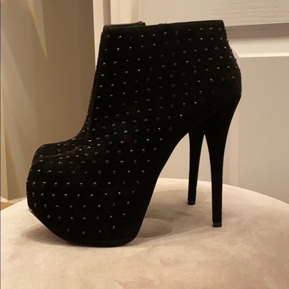 Wild Pair Shoes - Wild Pair Black Stiletto Stud Suede Ankle Boots